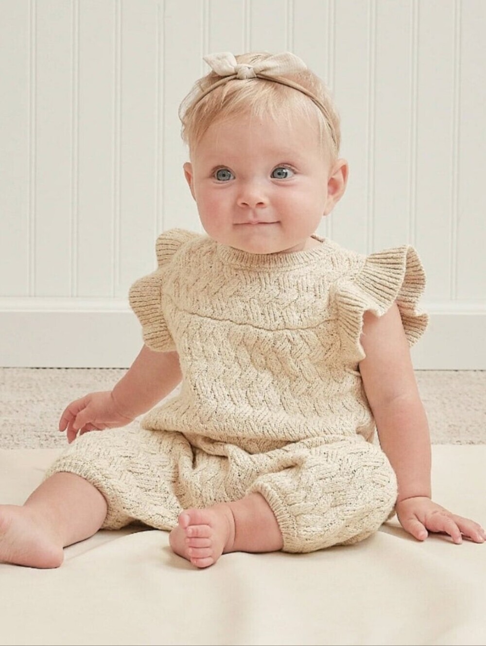 Quincy Mae Mira Heathered Yellow Knit Romper Size 12-18m
